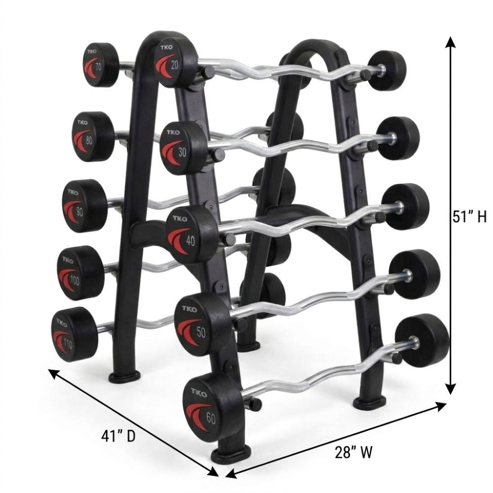 Set of ez curl barbells on a white background