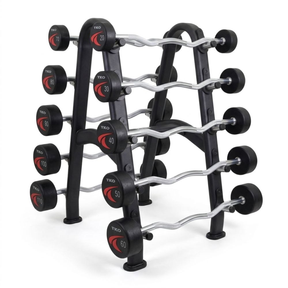 Set of ez curl barbell on a white background