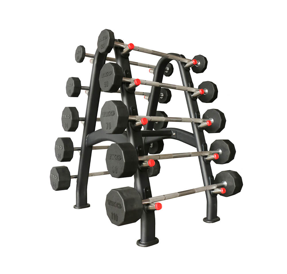 TKO 20-110lb Rubber Straight Barbells w/ 10 Set Barbell Rack S846-805T