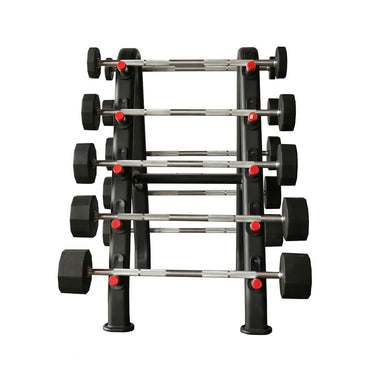 TKO 20-110lb rubber Straight barbells w/ 10 set barbell rack 