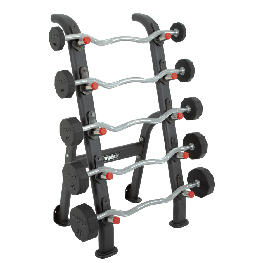 TKO 20-60lb rubber Curl barbells 5 set barbell rack 20 - 60 lbs Set