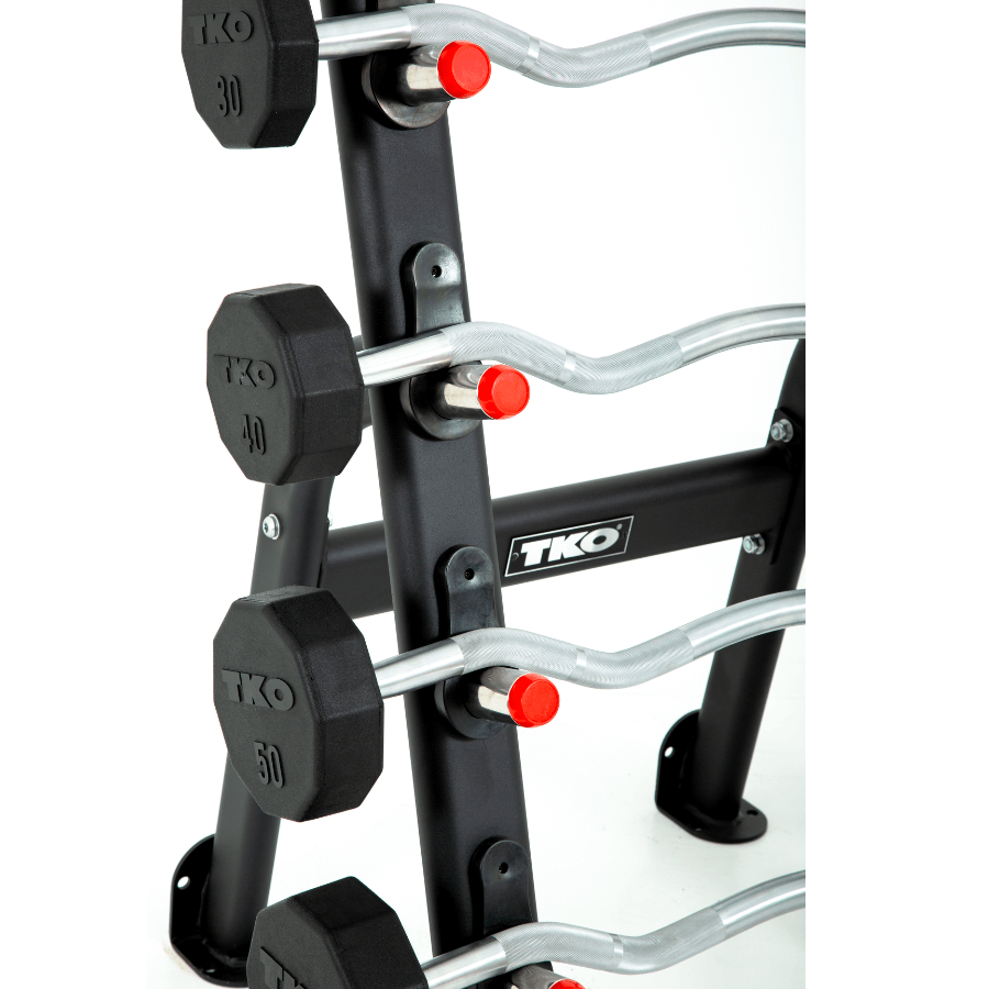 TKO 20-60lb rubber Curl barbells 5 set barbell rack stainless steel holders