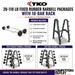 TKO 20-110 lb fixed rubber barbell packages with 10-bar rack, including package details and barbell styles.