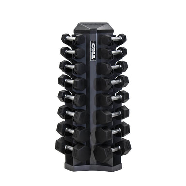 TKO 3-25lb rubber hex  straight handle dumbbells w/ 8pr vertical rack injection molded