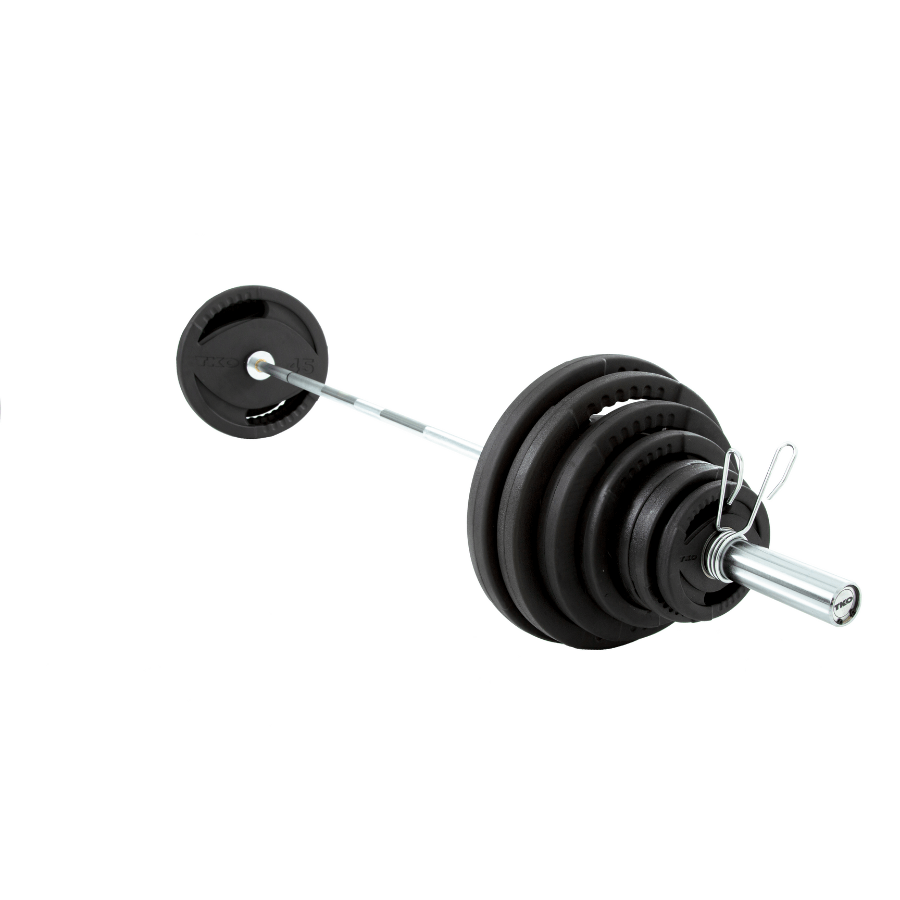TKO 300Lb Olympic Rubber Plate set w/ Commercial Bar (1,000 lb) & Collars  steel i