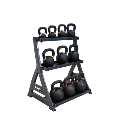 TKO 4kg-36kg Cast kettlebell set w/ 3 tier rack