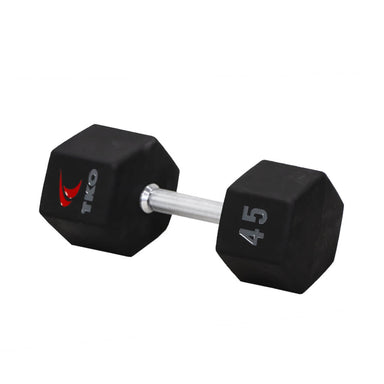 TKO 5-100 lb Urethane hex tri-grip dumbbells w/ 3 tier 891HDR rack 