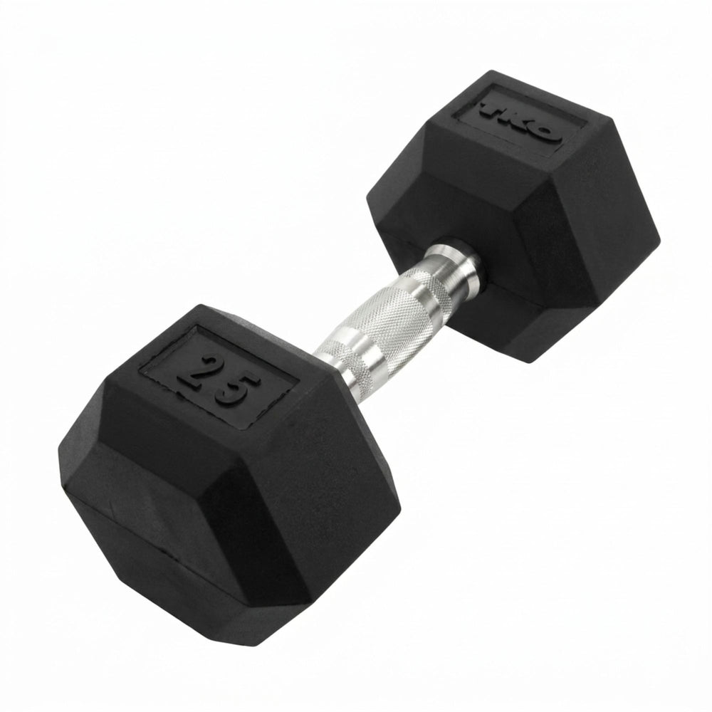 Single black hexagonal dumbbells on a white background