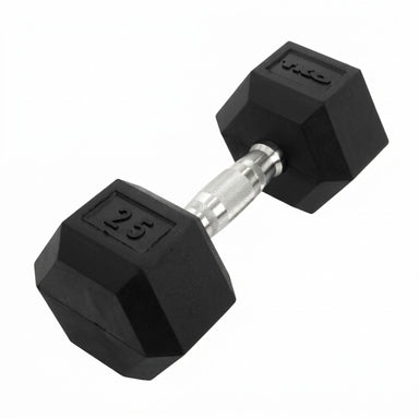 Single black hexagonal dumbbells on a white background