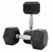 Pair of TKO Rubber Chrome Contoured Handles hexagonal dumbbells with weight marking on a white background