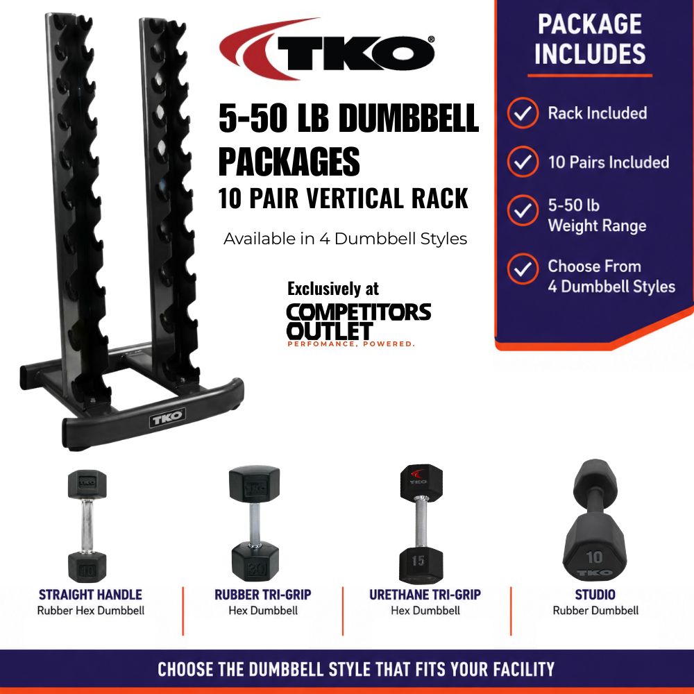 TKO 5-50 lb Dumbbell Package with 10 Pair Vertical Rack
