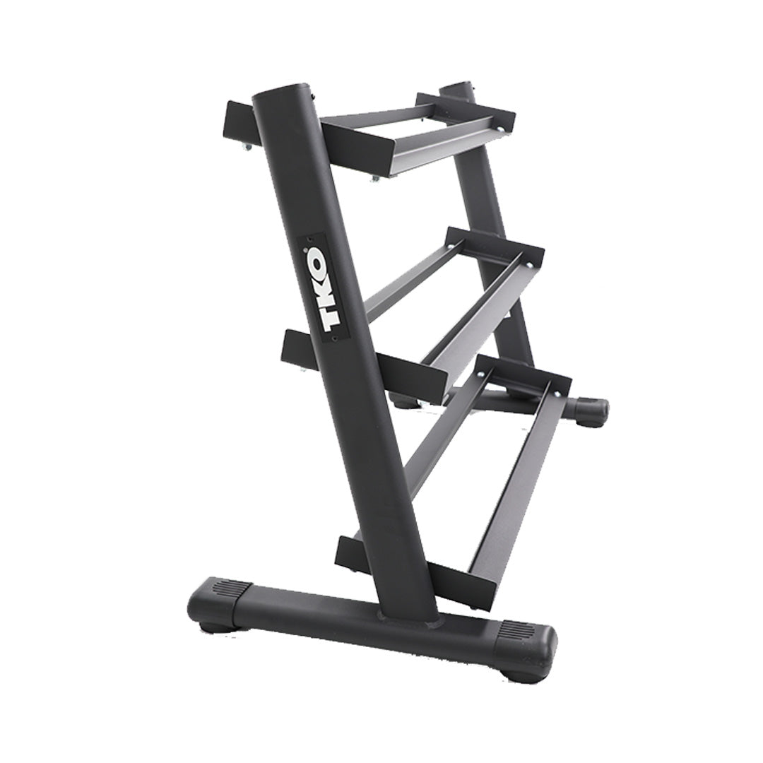 TKO 5-50lb Rubber Hex DB,Contour w/ 3 tier rail rack S6230-RXA10 Angled