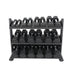 TKO 5-50lb Rubber Hex Tri-Grip Handle Dumbbells W/ 3 Tier Tray Rack S6235-TXRA10