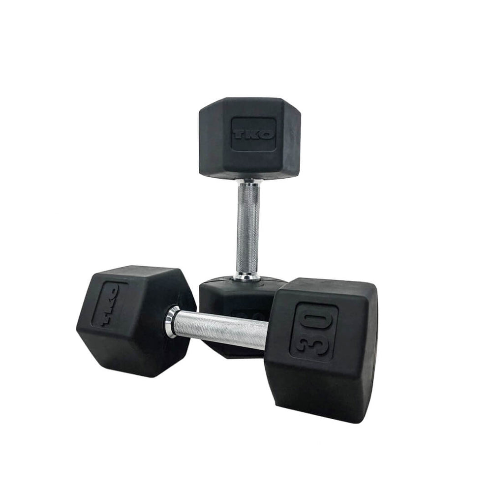 TKO 5-50lb rubber hex straight handle dumbbells w/ 10 pair vertical rack  virgin rubber 804SXR