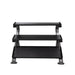 TKO 5-50lb urethane hex tri-grip handle dumbbells w/ 3 tier shelf rack  steel tubing