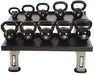 TKO 5-50lb vinyl kettlebell set w/ 2 tier rack