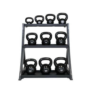 TKO 5-50lb vinyl kettlebell set w/ 3 tier rack