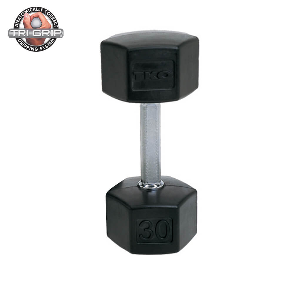 TKO 5-75 lb Rubber Hex DB Set, Tri-Grip Handle 814TXR-E15 30 LBS