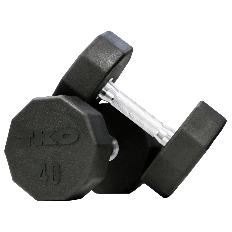 TKO 5-75 lb Ten Sided Pro Rubber Dumbbell Set 829TR-E15 4p lbs