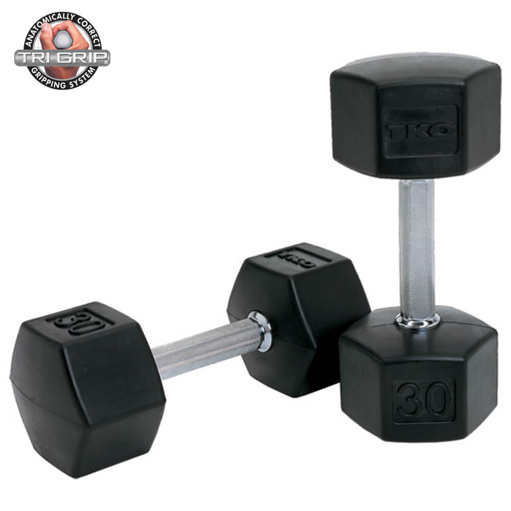 TKO 55-100 lb Rubber Hex DB Set, Tri-Grip 814TXR-B10 30lbs