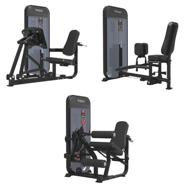TKO Achieve Dual 3-Station Lower Body Strength Circuit featuring Leg Press, Inner and Outer Thigh, Leg Extension and Leg Curl machines