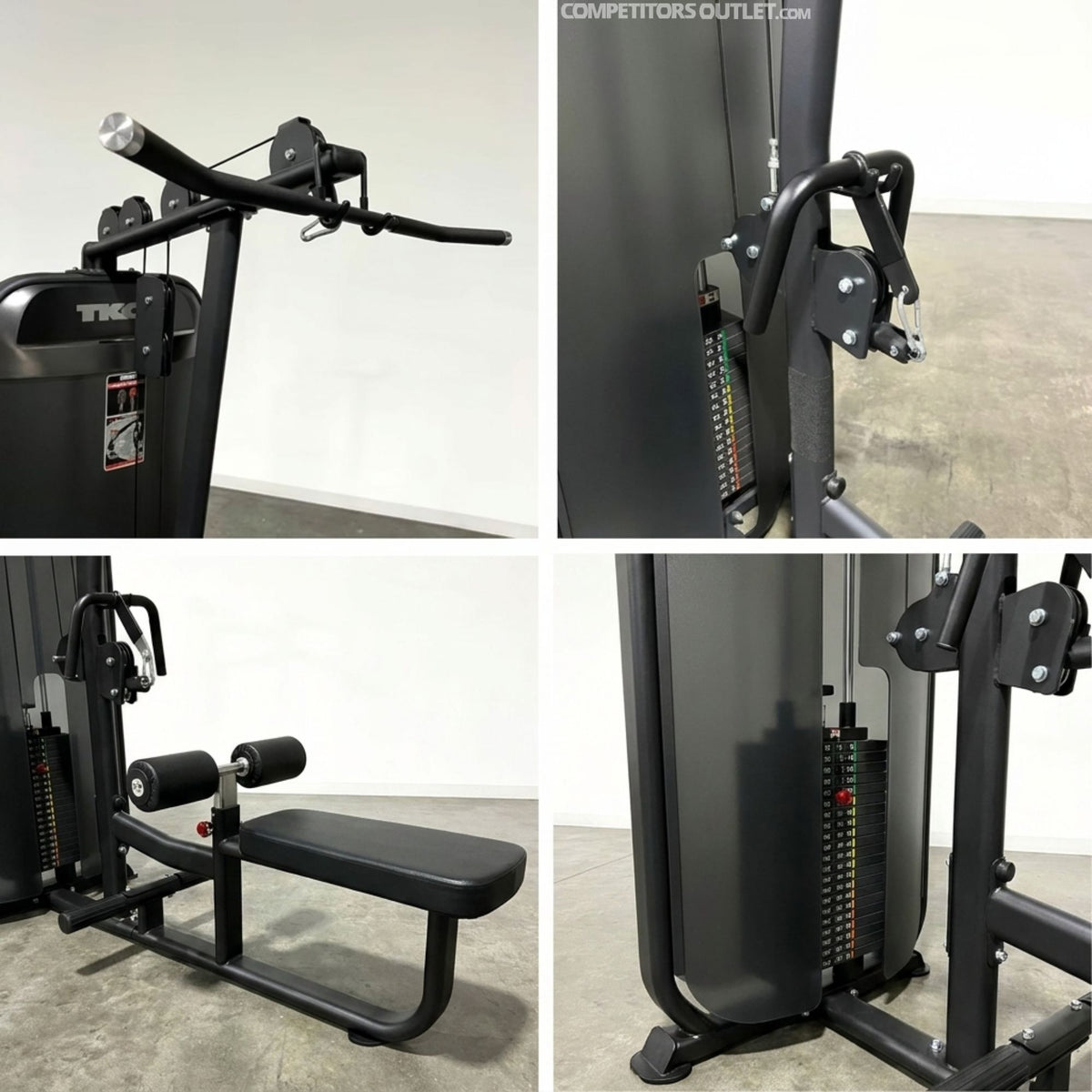 TKO Achieve Dual Lat Pulldown Mid Row 8801 BK positions adjustment close up details