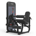 A TIO brand leg extension gym machine in black and gray, shown from a three-quarter angle on a solid white background.