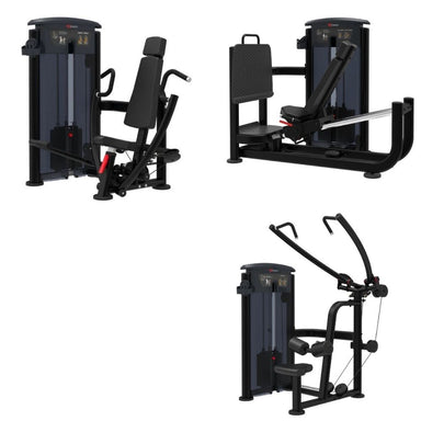 Athletic Performance Trio - Chest Press, Lat Pulldown,  Leg Press shown on a plain white background.