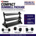 TKO compact dumbbell package with 3-tier shelf rack and dumbbells on a white background