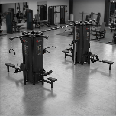 TKO Signature Series 8-stack machine with multiple attachments in a gym setting