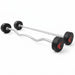 Pair of barbell ends with black weights on a white background