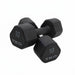 Pair of black TKO dumbbells on a white background
