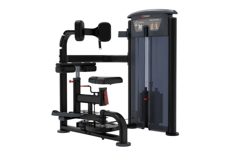 TKO torso rotation with a seat, backrest, and weight stack housing, shown on a plain white background.
