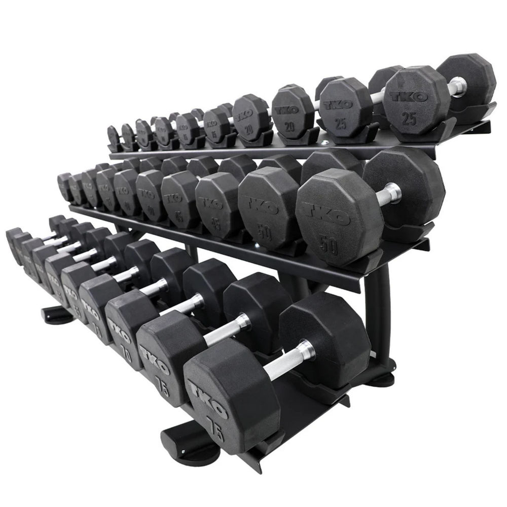 TKO 15pr. Dumbbell Rack With Saddles 7052B-BK With Dumbbell Left Side View