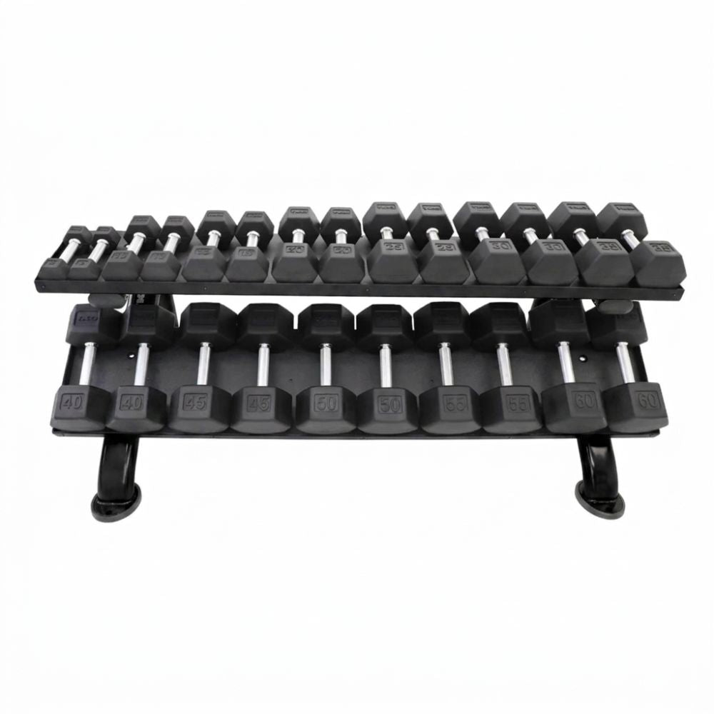 TKO 2-Tier Horizontal Dumbbell Rack 889HDR With Dumbbell