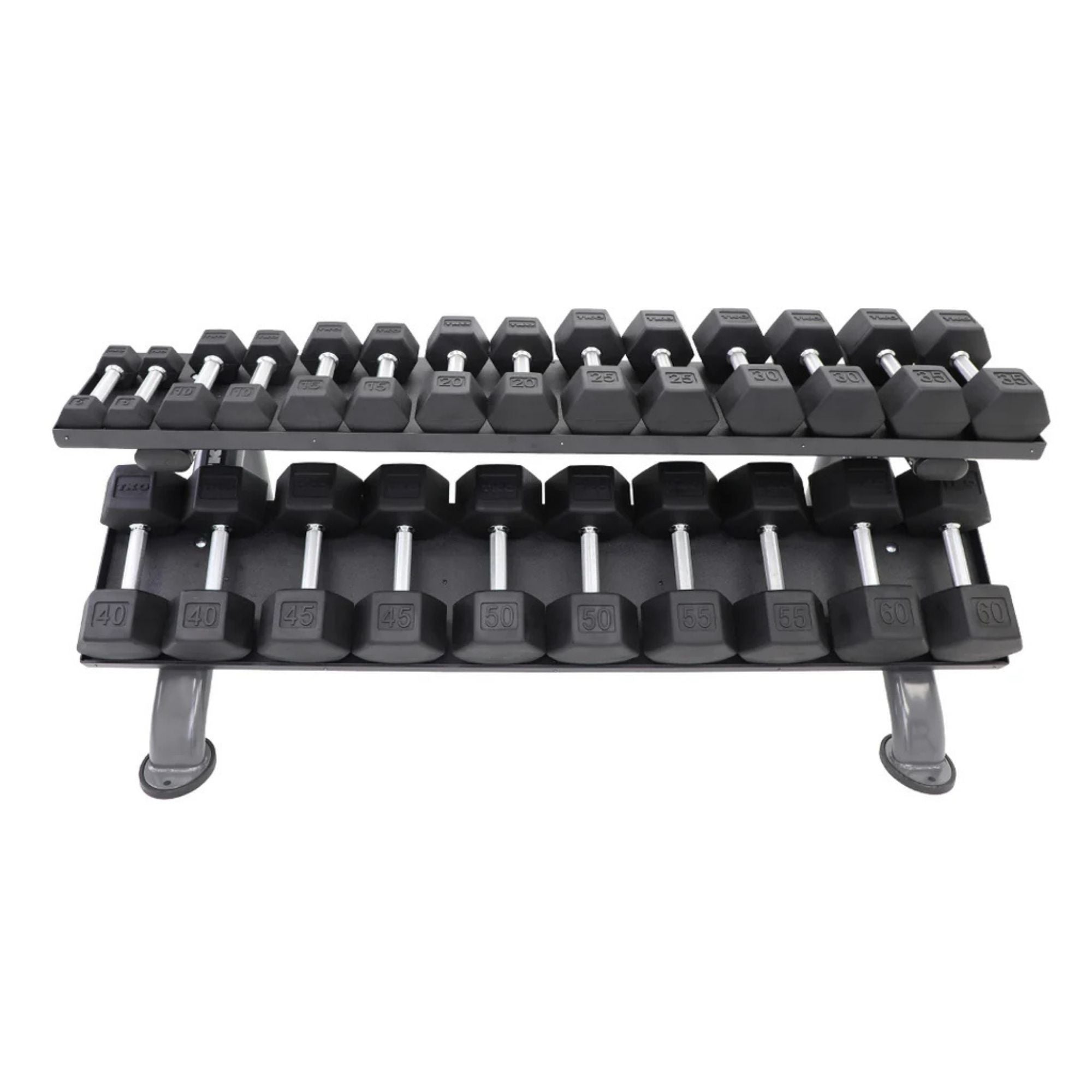 TKO 2-Tier Horizontal Dumbbell Rack 889HDR With Dumbbell