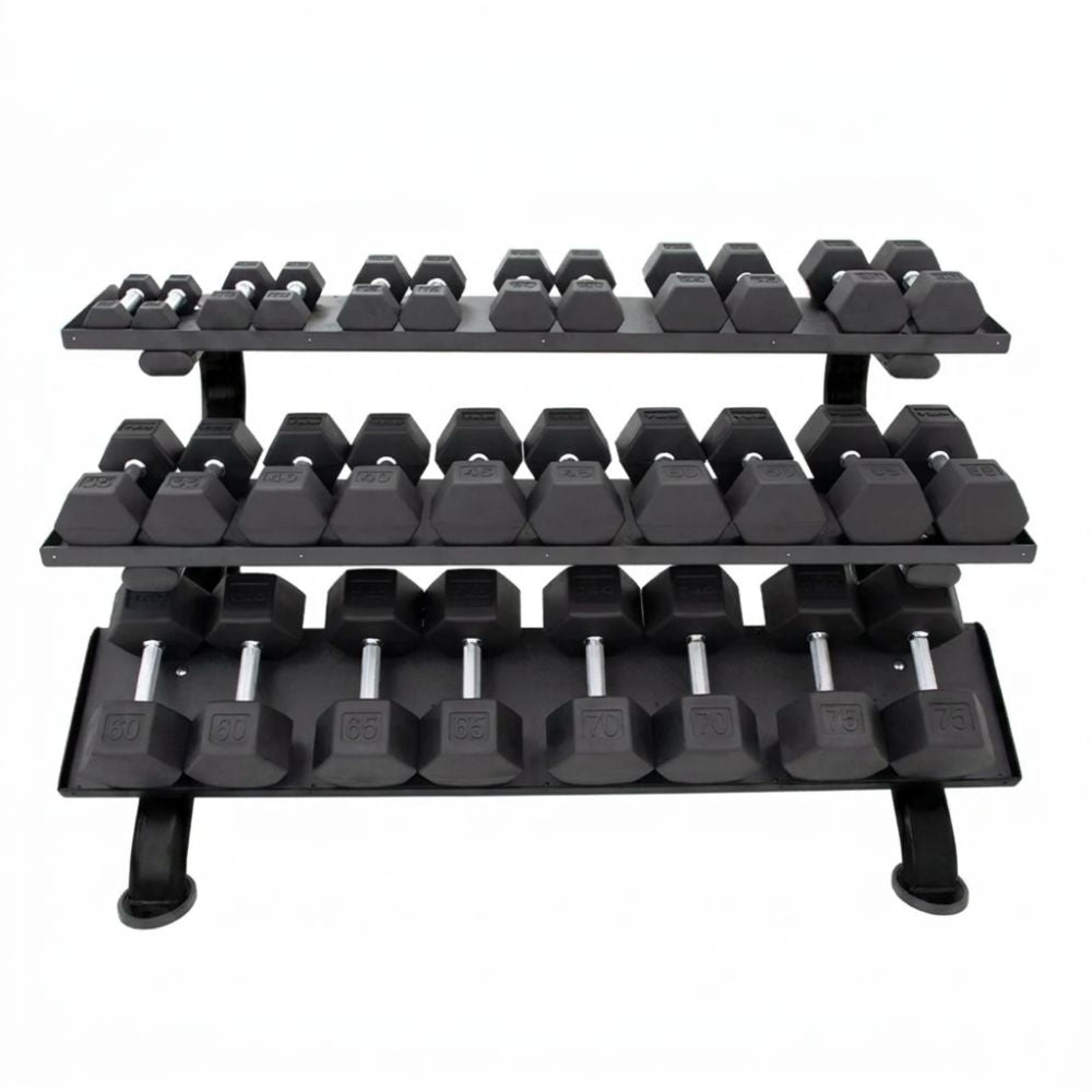 Black TKO 3-Tier full commercial rack on a white background