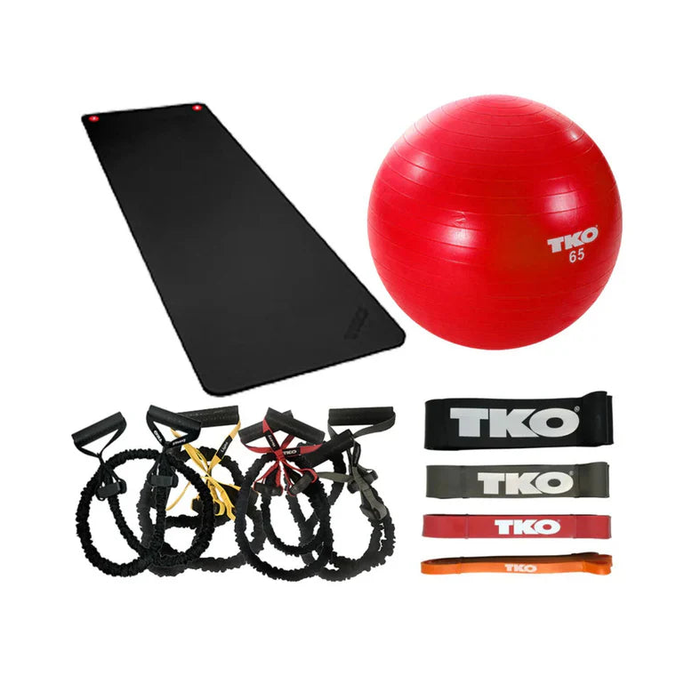 TKO 48" Freestanding Bay Combat Package DB-SUB-8-COMBAT mat, yoga ball, bungie cords, and resistance bands package