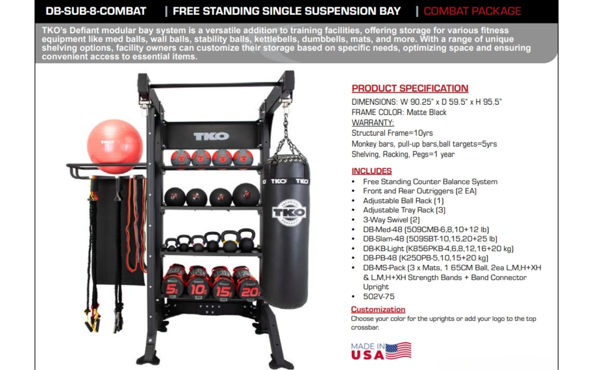 TKO 48" Freestanding Bay Combat Package DB-SUB-8-COMBAT fact sheet