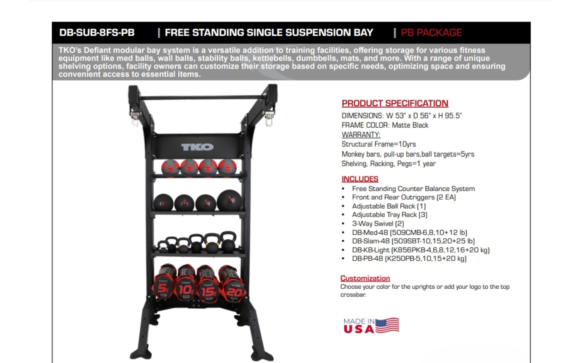 TKO 48" Freestanding Bay PB Package DB-SUB-8FS-PB fact sheet