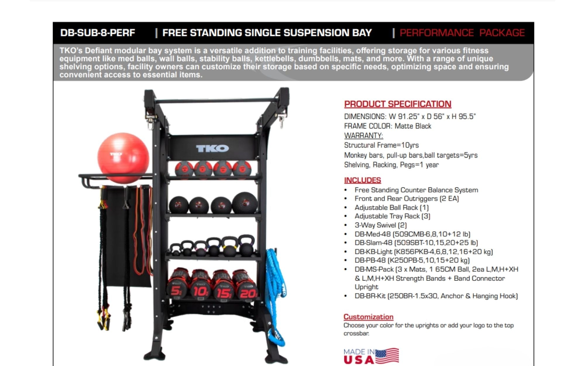 TKO 48" Freestanding Bay Performance Package DB-SUB-8-PERF fact sheet