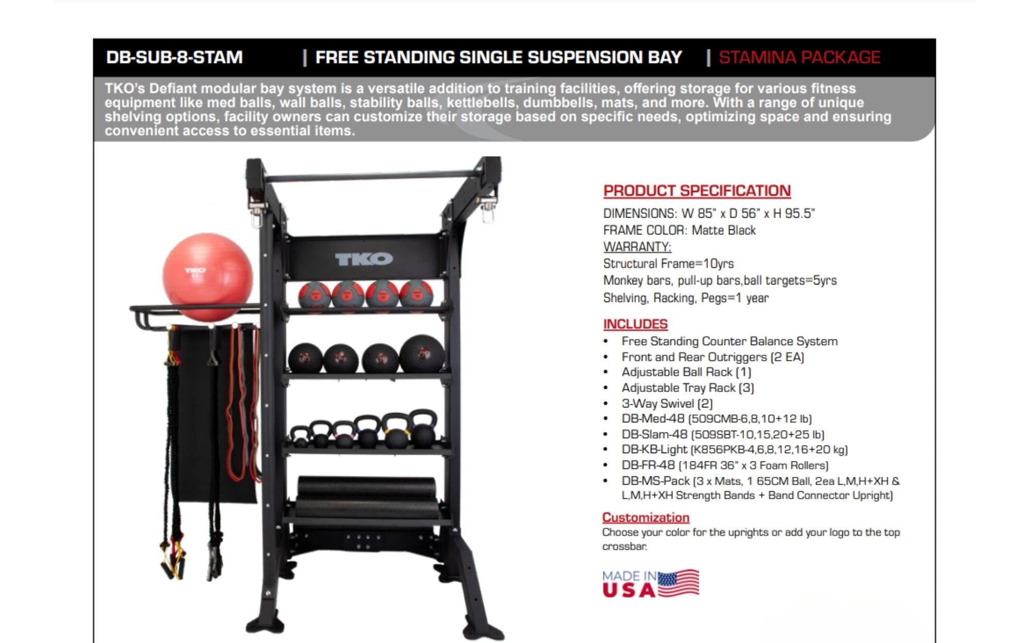 TKO 48" Freestanding Bay Stamina Package DB-SUB-8-STAM fact sheet