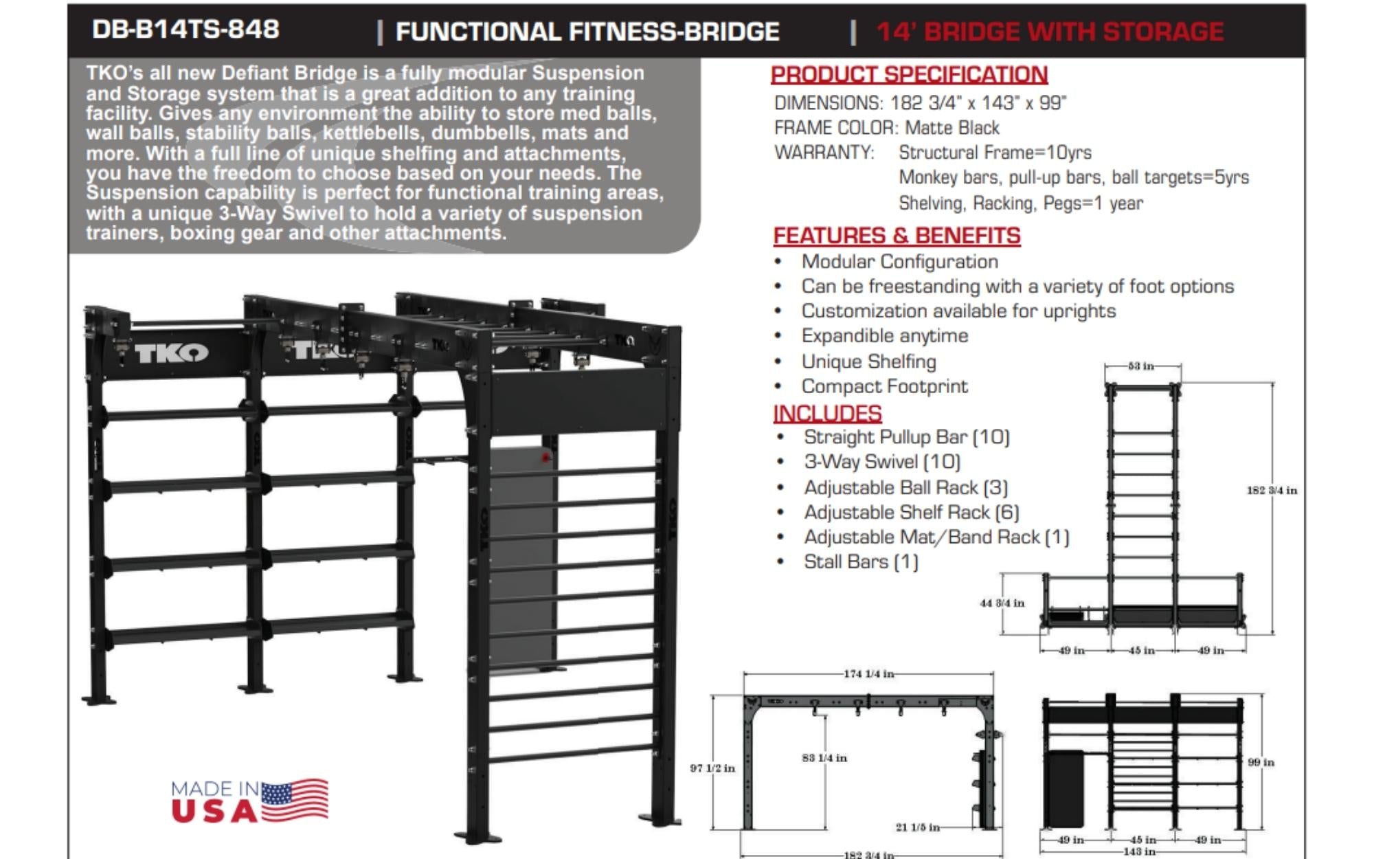 TKO Defiant Bridge 14' with Storage DB-B14TS-848 fact sheet