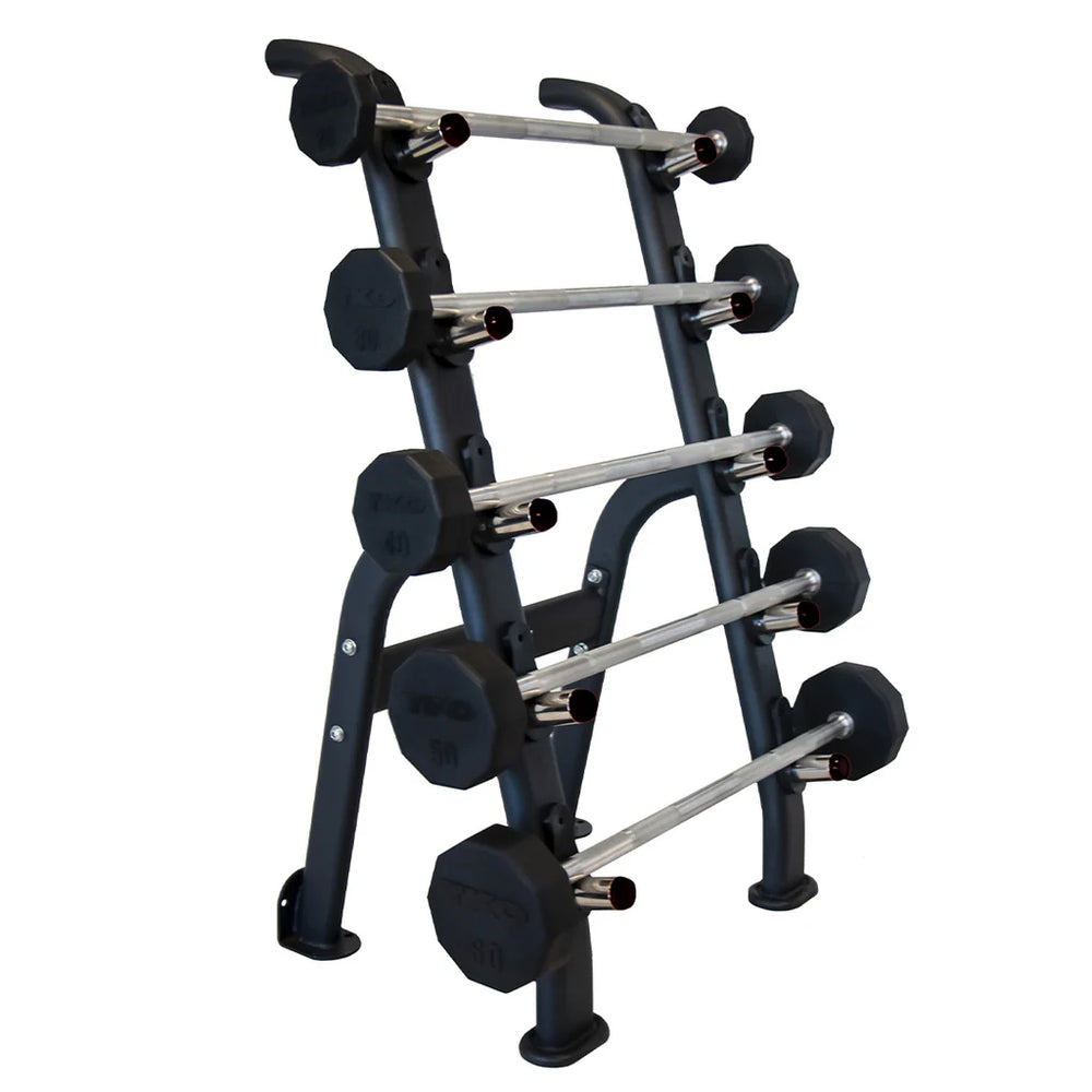 TKO Half Fixed Barbell Rack with Fixed Barbells loaded