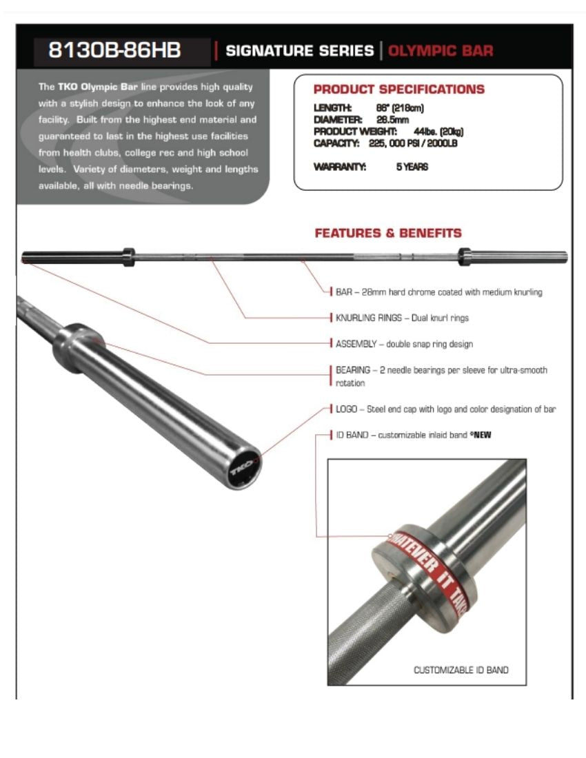 TKO Heavy Weight Power Bar 813OB-86HB Face Sheet