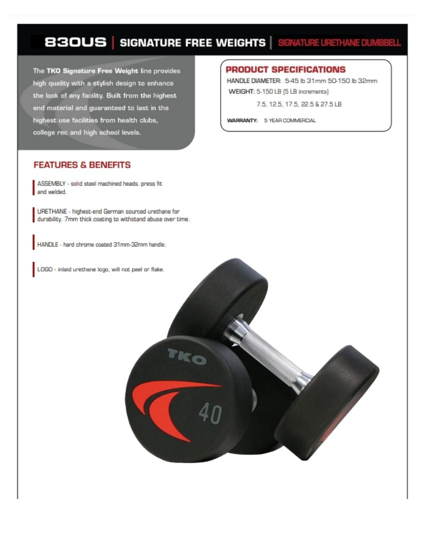 TKO Signature Urethane Dumbbells face sheet