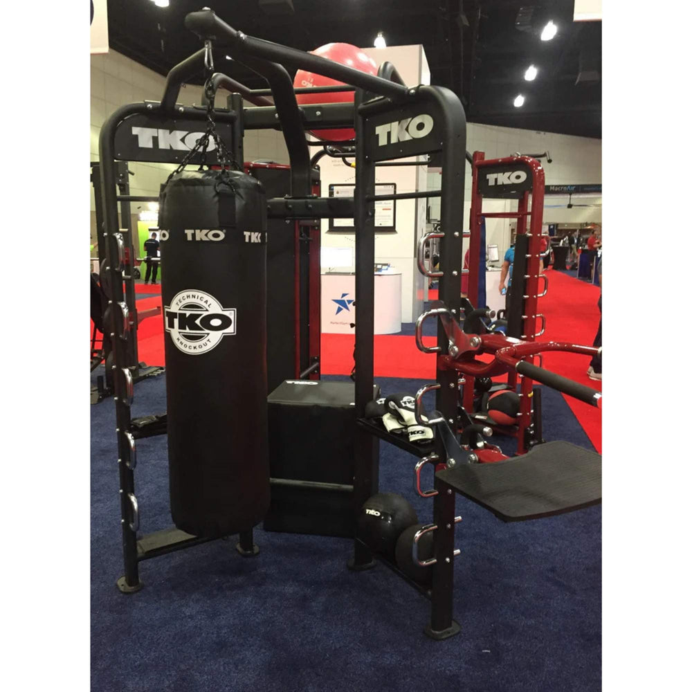 TKO Stretching+Combat+Functional Trainer 9908 red Frame featuring the boxing bag suspended