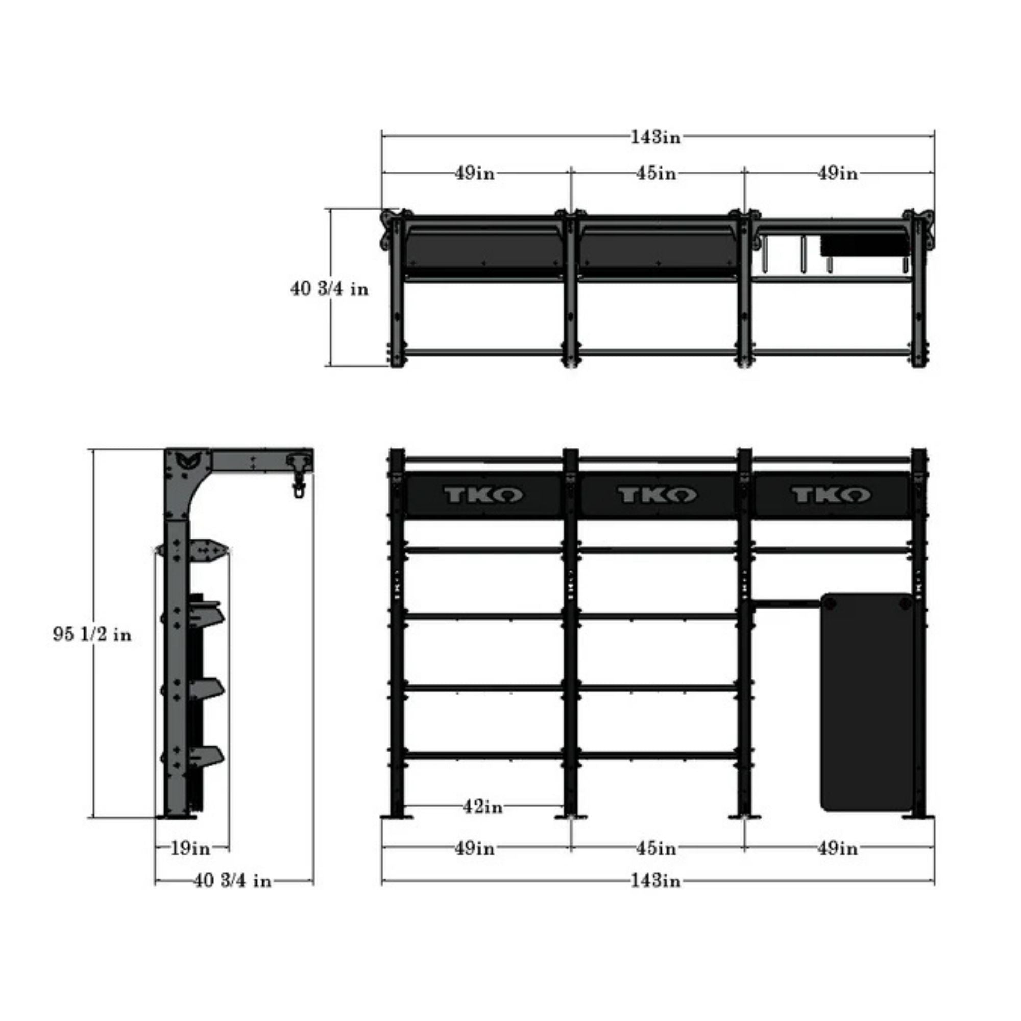 TKO Triple Suspension Bay DB-TSU-848 With Dimensions