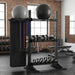TORQUE Essential Functional Storage Bay including kettlebells, medicine balls, and resistance bands on a rack in a gym setting.