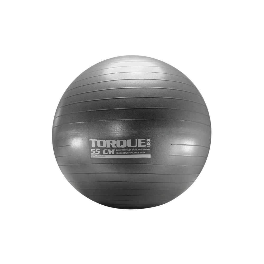 Gray exercise ball with 'Torque USA' branding on a white background
